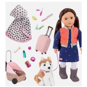 Our Generation Leslie 18" Doll & Pet Travel Bundle NWT